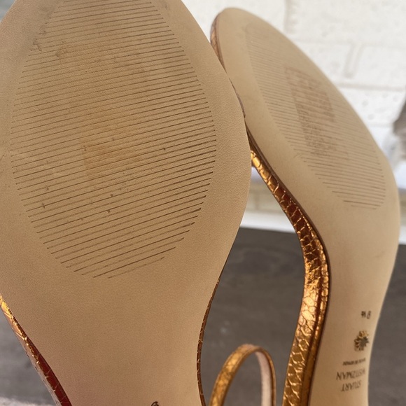 STUART WEITZMAN Nearlynude Snakeskin Embossed Leather Sandals in Bronze - Picture 9 of 11